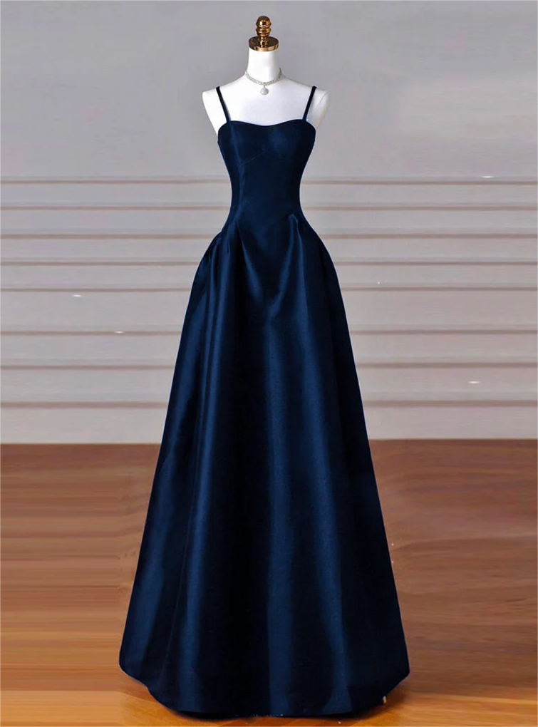 navy blue simple prom dresses Dress,simple A-line Dark Satin Long Prom Dress, Dark Blue Long Formal Dress on Luulla Satin prom