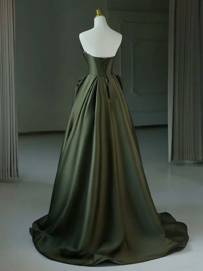 Elegant Green V Neck Satin Long Prom Dresses Formal Evening Dresses Y5360 main image 1