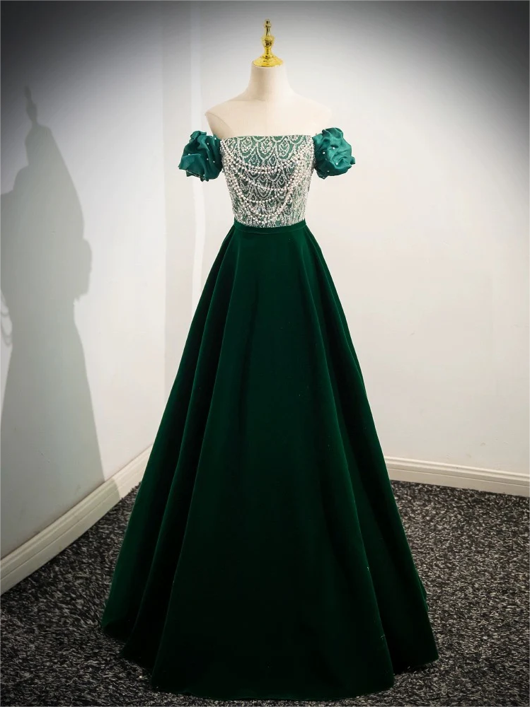 Prom Dress,a-line Velvet Sequin Beads Green Long Prom Dress, Velvet Green  Long Formal Dress on Luulla