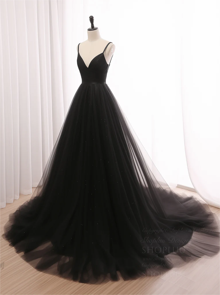 shift dress vs a line Navy Shiny Satin V-neck Spaghetti Strap A-line Prom Dresses,CP0281 – clover  sew main image 1