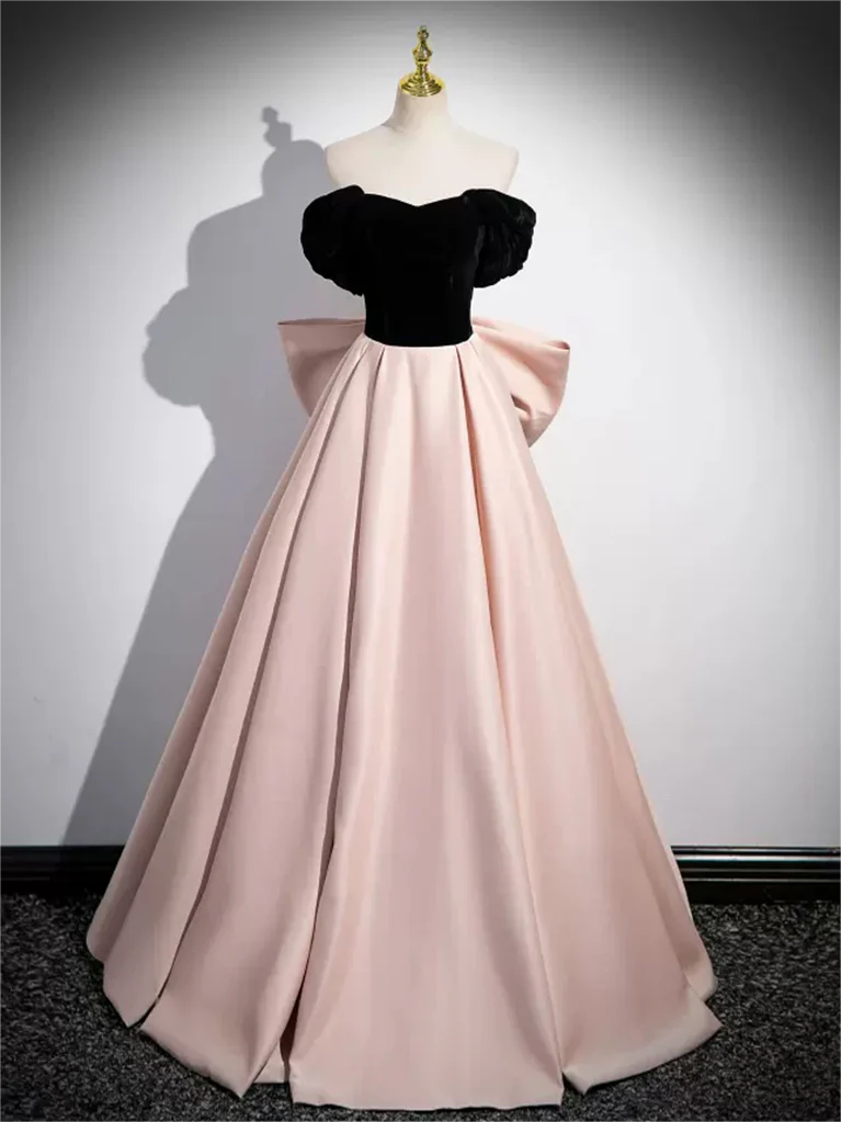strapless open back dress Champagne Tulle Long A-Line Prom Dress, Champagne Off the Shoulder Eve main image 0