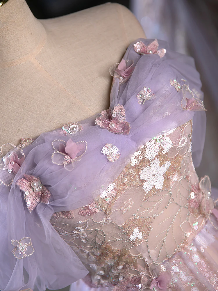 Elegant Purple A Line Halter Flowers Tulle Short Homecoming Dress with Lace Up Back