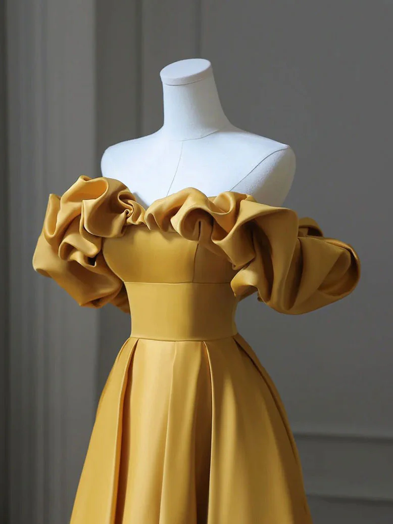 Prom Dress,satin Yellow Long Prom Dress, Aline Formal Yellow Graduation ...