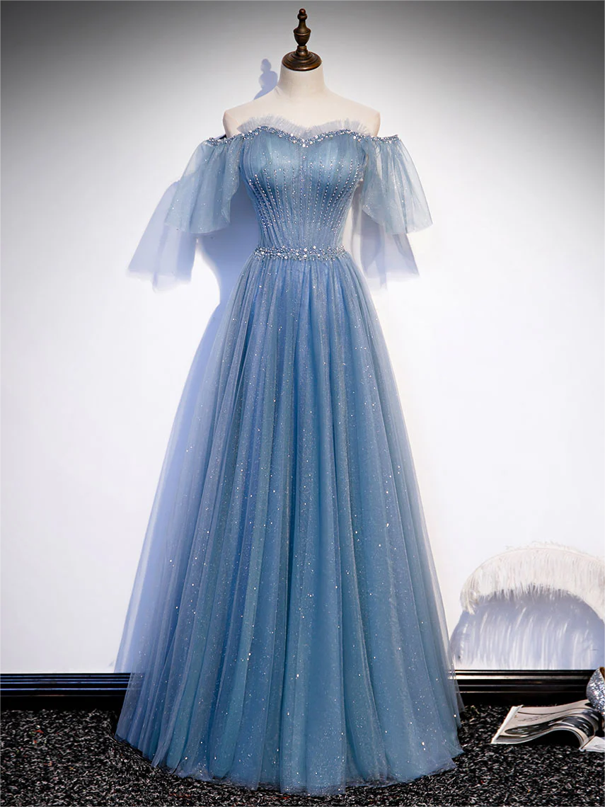 Prom Dress,blue Sweetheart Tulle Sequin Long Prom Dress Blue Prom Dress,blue Sweetheart Tulle Sequin Long Prom Dress Blue