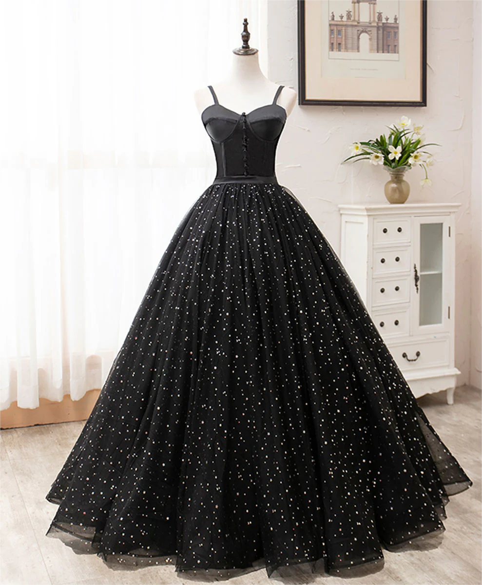 Prom Dress,black Sweetheart Tulle Long Prom Dress, Black Formal Sweet 16 Dress
