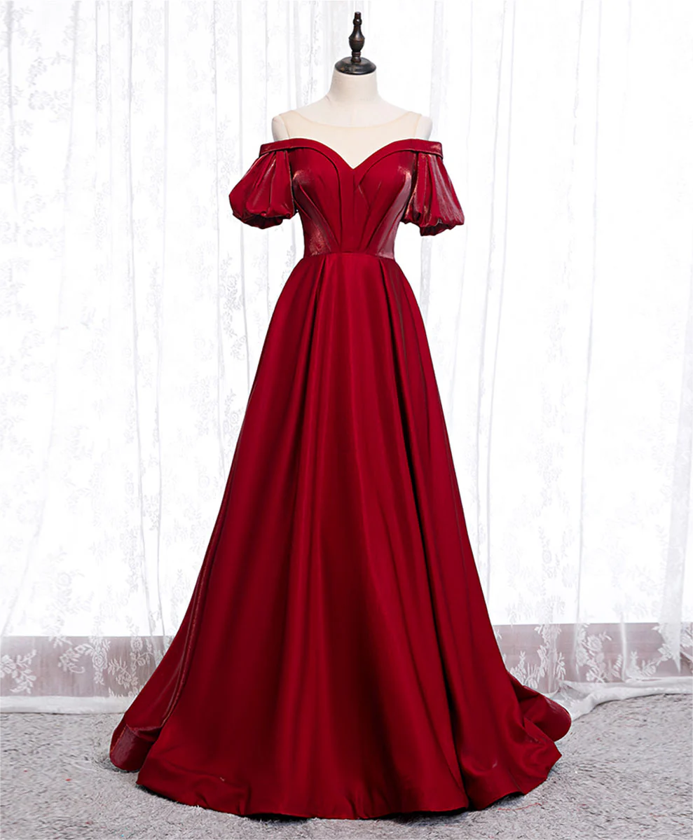 Prom Dress,simple Sweetheart Burgundy Satin Long Prom Dress, Burgundy Formal Graduation Dress