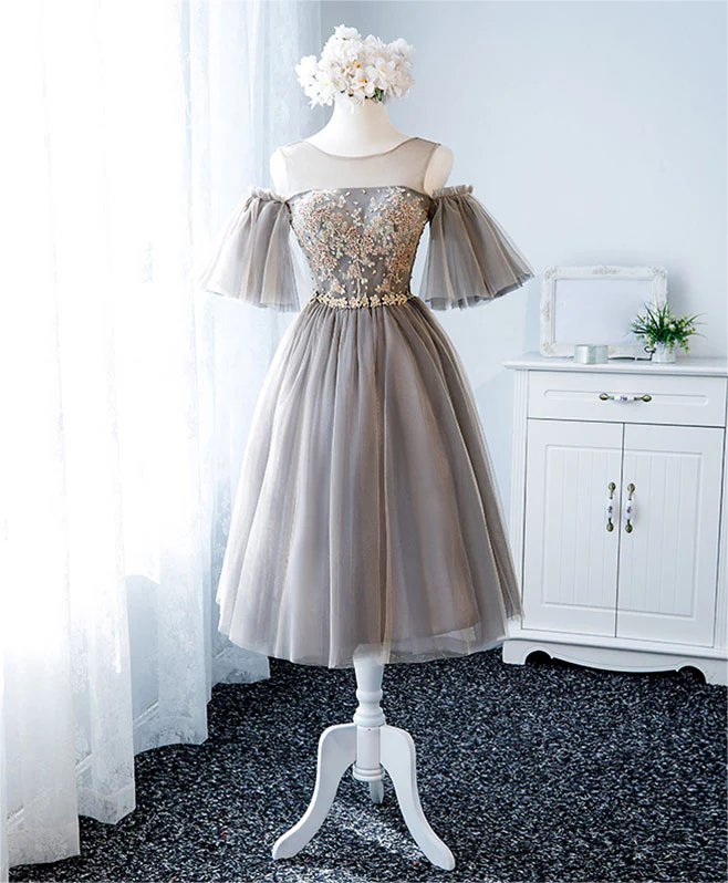 handmade homecoming dresses Homecoming Dresses,cute Round Neck Tulle Lace Short Prom Dress, Tulle Homecoming Dress