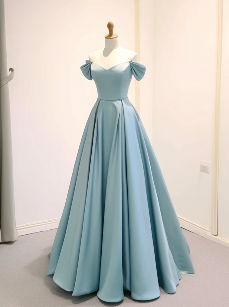 Prom Dress,a-line Off Shoulder Satin Blue Long Prom Dress, Blue Long Formal  Dress on Luulla