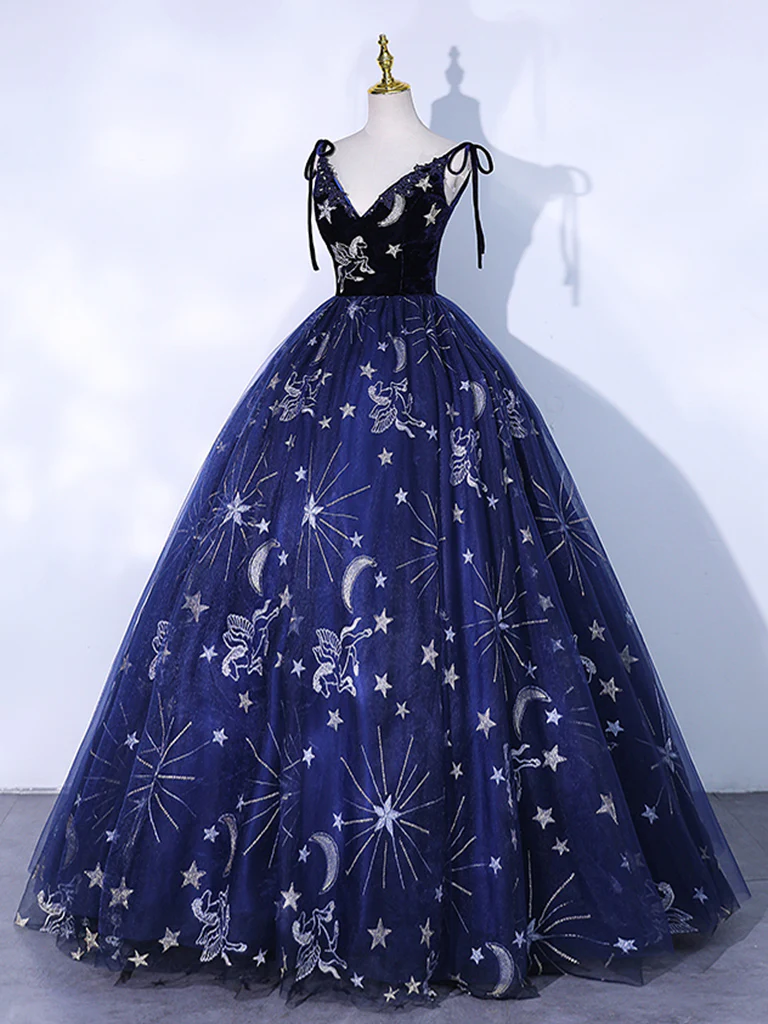 Prom Dress,dark Blue A-line Tulle Lace Long Prom Dress, Blue Lace Formal  Dress on Luulla