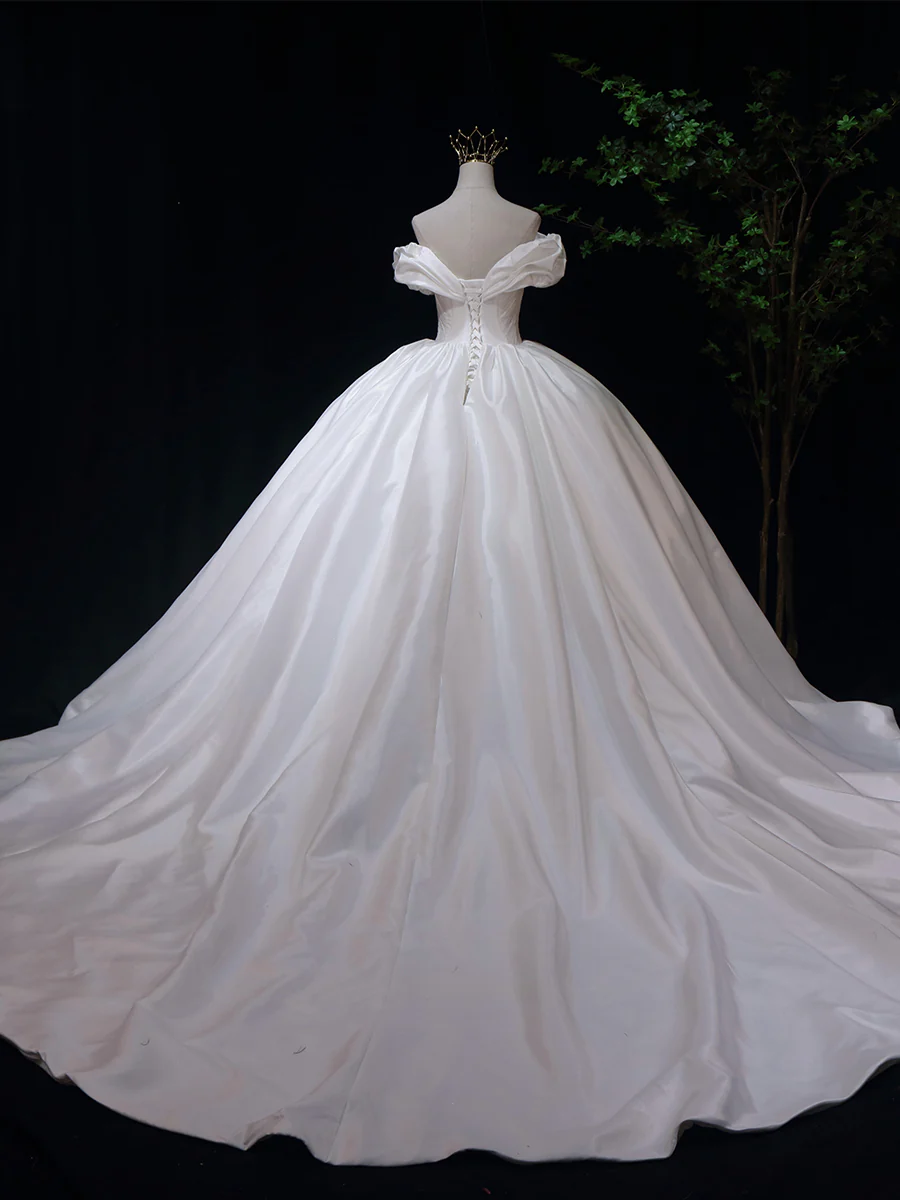 White Off The Shoulder Satin A Line Homecoming Dress Mini Prom Dress  Y8420