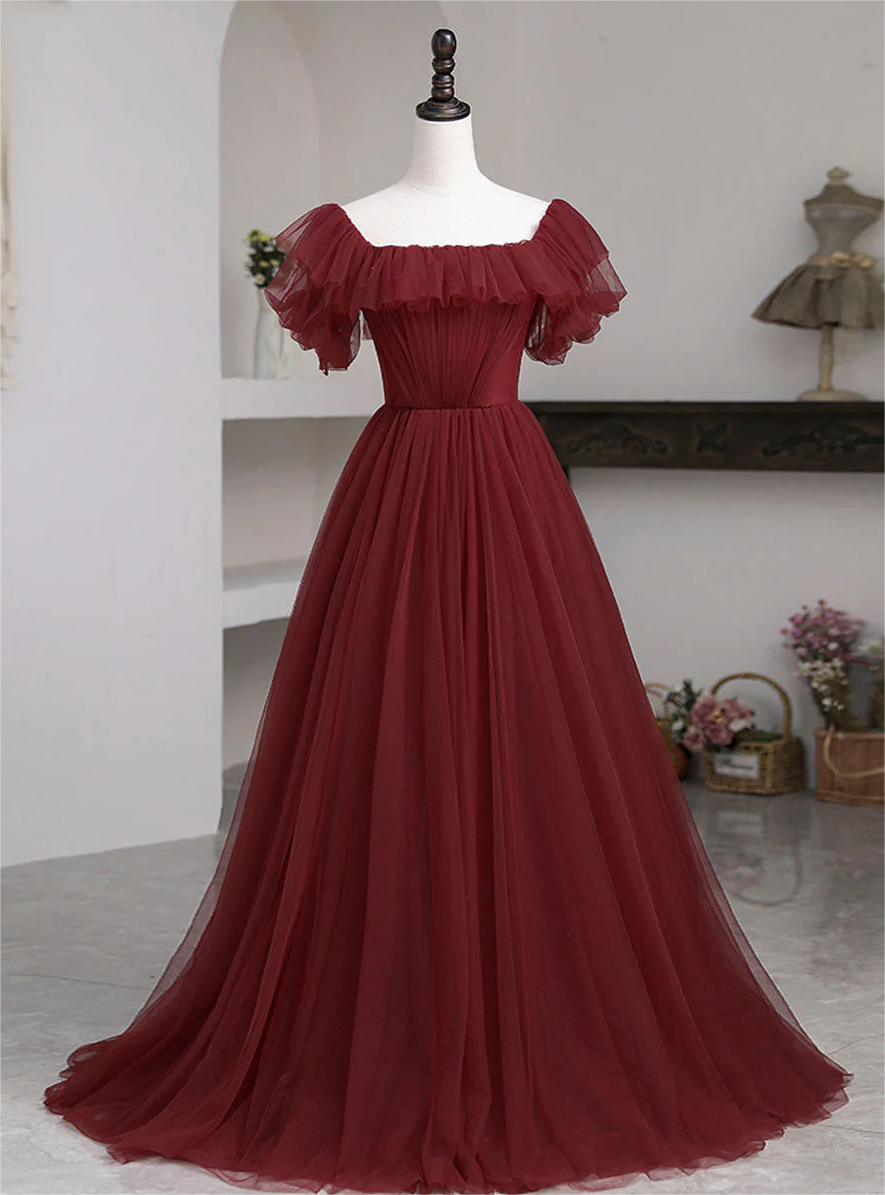 Maroon Tulle Dress Burgundy Tulle Midi Dress Lace Beads Drop Hem Tulle  Midaxi Dress