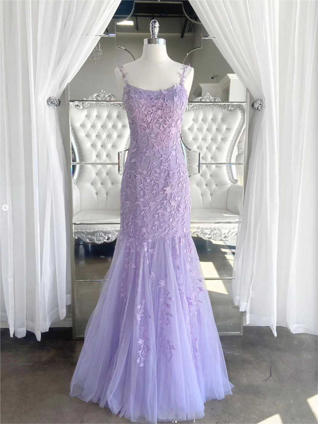 strapless open back dress Embroidered Strapless Glitter Mesh Corset Mermaid Dress with Tendrils Missy / 12 / Lilac main image 0
