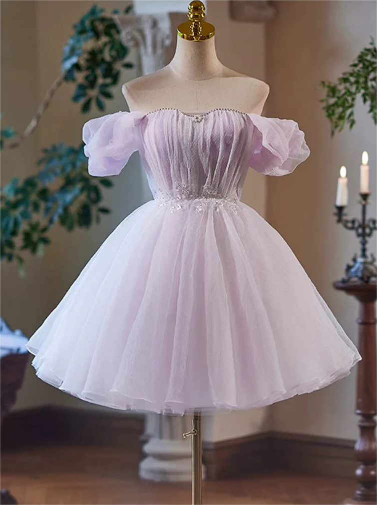 Homecoming Dresses,a-line Sweetheart Neck Tulle Purple Short Prom Dress, Purple  Homecoming Dress on Luulla