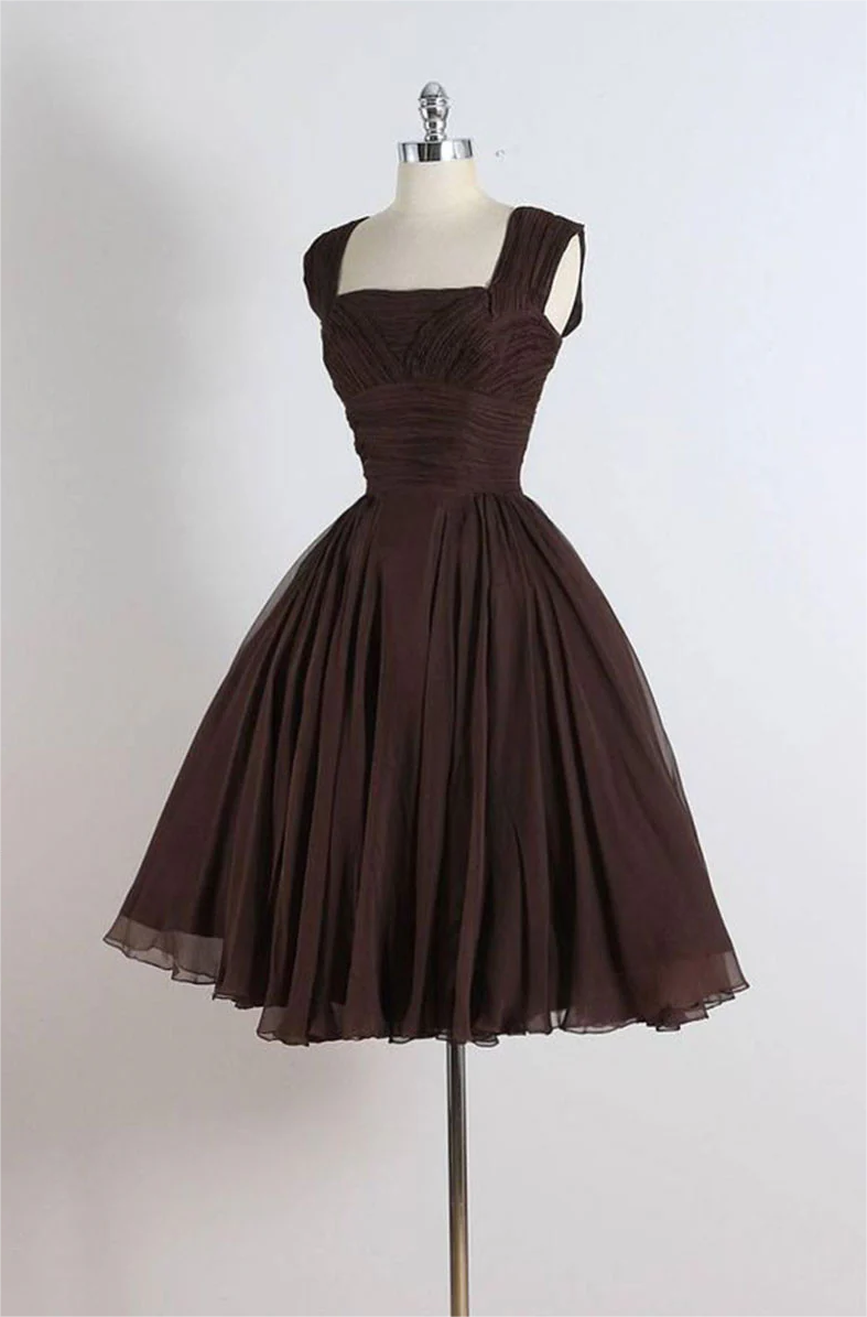 Prom Dress,unique Chiffon Retro Short Dark Brown Prom Dress, Short Cocktail Dress
