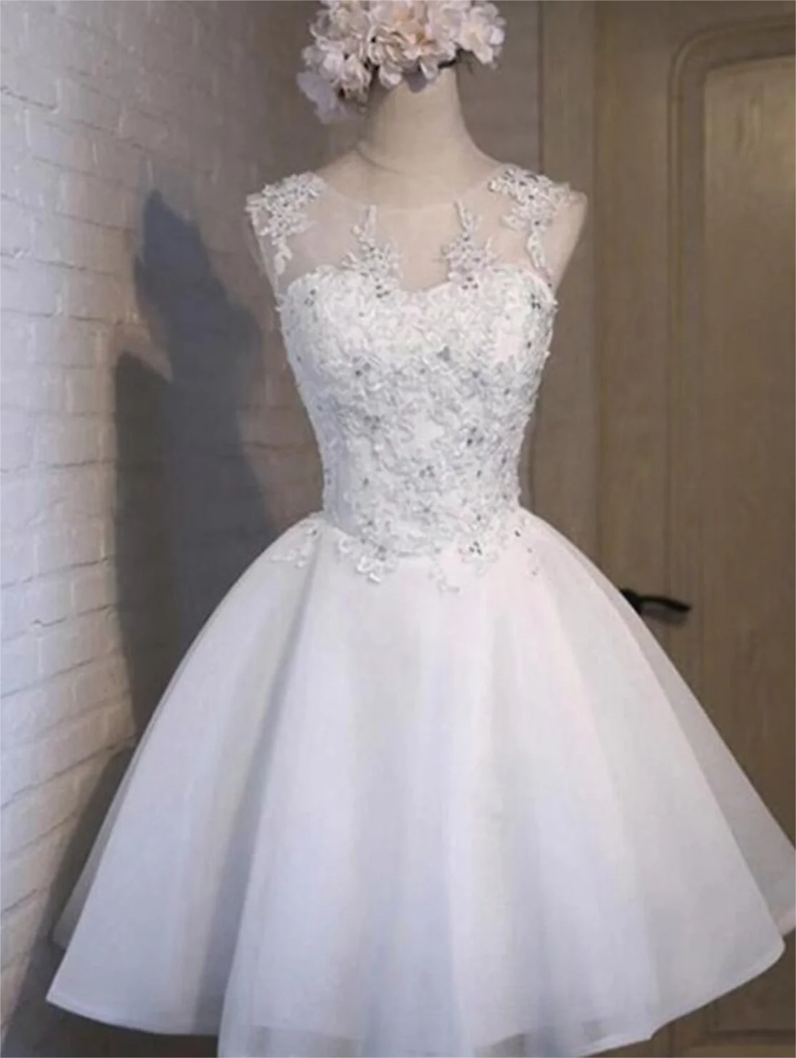 Homecoming Dress 2025,A-Line Homecoming Dresses Floral Dress Holiday Short Mini Sleeveless Jewel Neck Tulle with Appliques