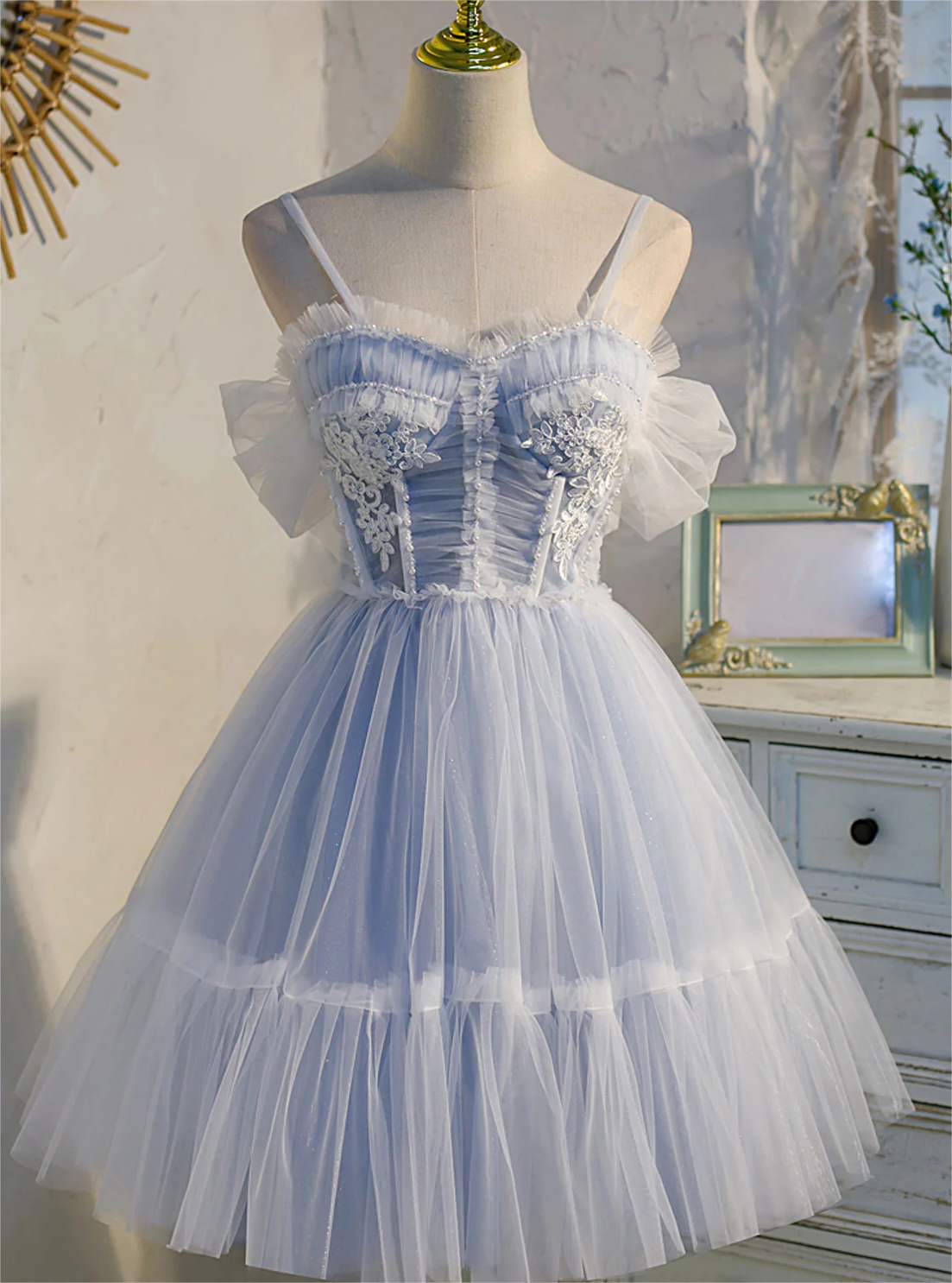 blue poofy homecoming dress Baby Blue Puffy Satin Homecoming Dresses, Cute Mini Dresses, Concert W –  ClaireBridal