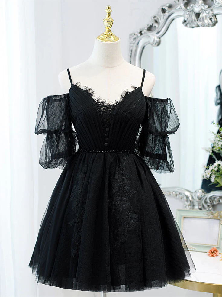 homecoming dresses in black Sparkly Sequins Black Mini Homecoming Dresses, Graduation Dresses, MH640 main image 0