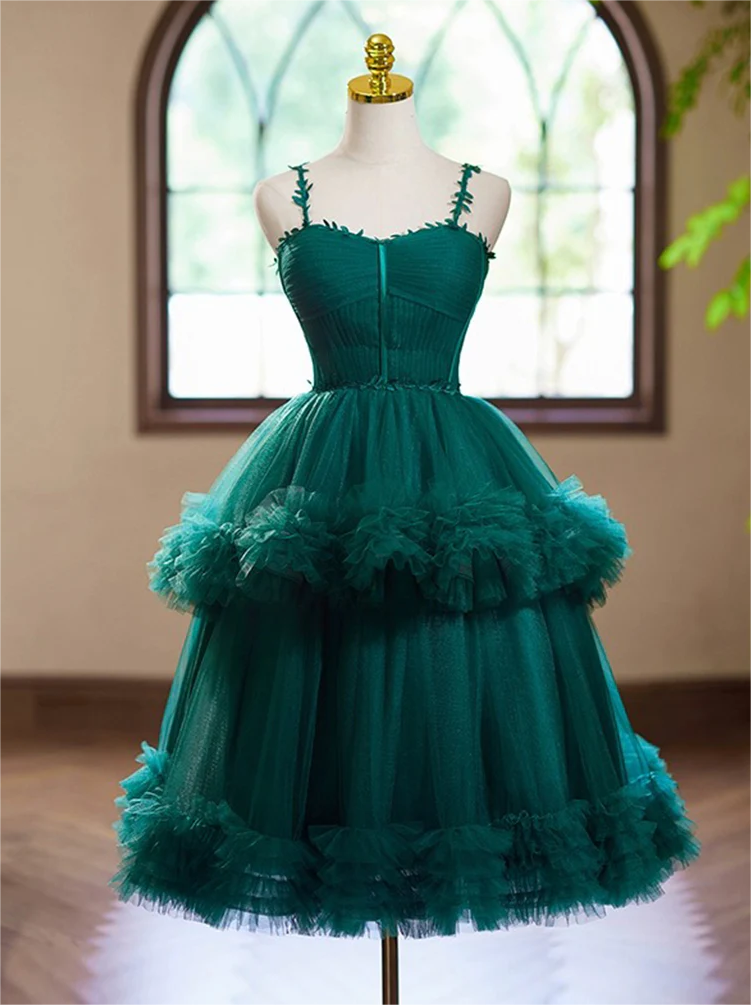 green emerald velvet dress A-Line Satin Green Short Prom Dress, Green Homecoming Dress US 2 / Burgundy main image 1