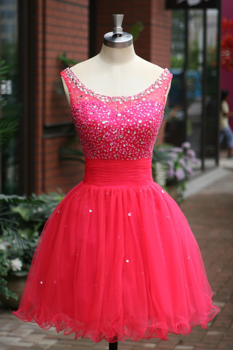 Elegant Sleeveless Pink Tulle Short Prom Dress, Party Dresses, Evening Dresses, Cocktail Dress, Homecoming Dresses
