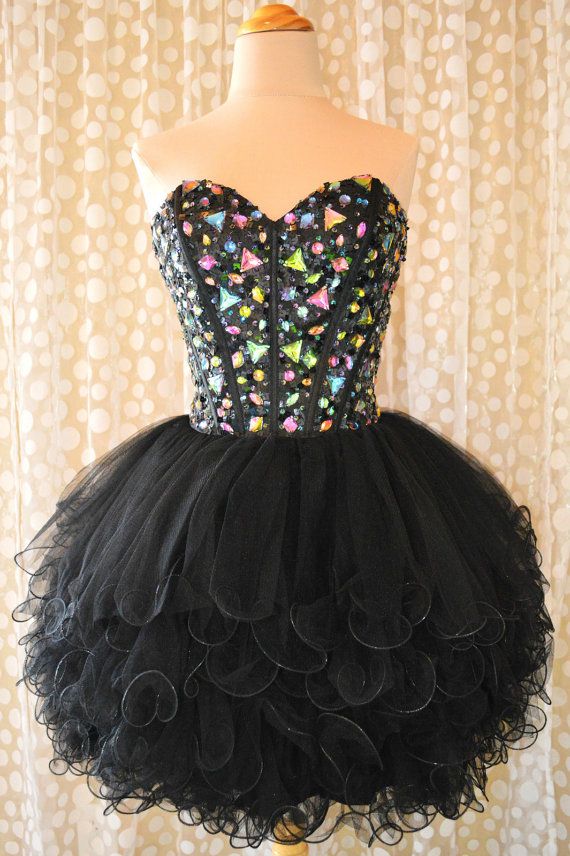 Custom Made Short Black Sweetheart Neck Prom Dresses, Short Black ...