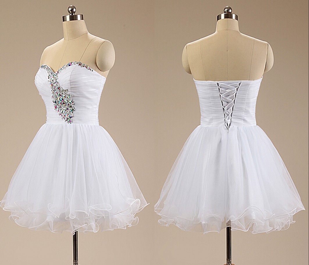 Elegant White Short Homecoming Dresses, 2016 Sexy Prom Dresse, Sweetheart Homecoming Dresses, Crystals Girls Homecoming Dresses,party Dresses