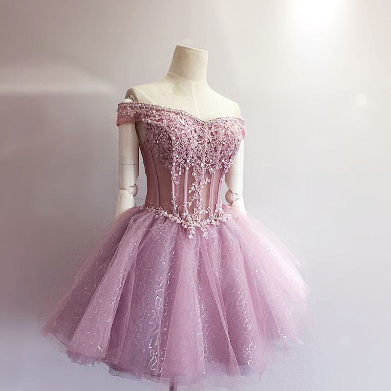 Eveing Dresses, Appliques Homecoming Dress ,off-the-shoulder Tulle Prom Dress ,short A-line Dresses ,mini Party Dresses