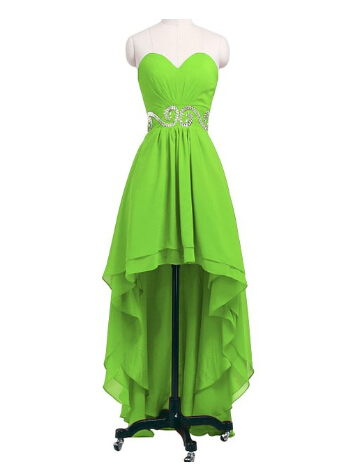 Simple And Cute High Low Green Sweetheart Chiffon Prom Dresses, 2016 High Low Prom Dresses ,prom Gown ,homecoming Dresses,graduation Dresses