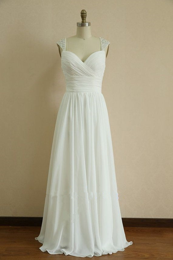 Ruched Chiffon Sweetheart Beaded Embellished Shoulder Straps Floor Length A-line Prom Dress, Bridesmaid Dress