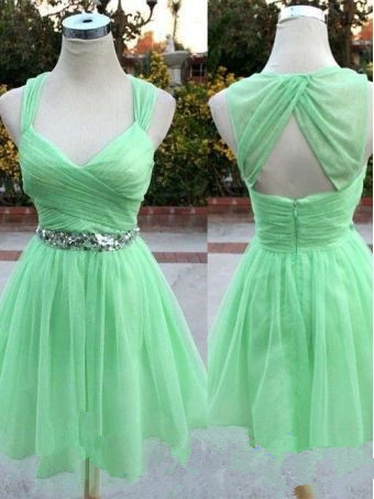 Mint Green Homecoming Dress ,chiffon Homecoming Dresses ,with Straps Homecoming Gowns, Backless Party Dress, Short Prom Dress, Sweet 16 Dress