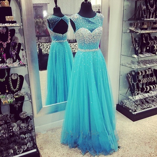 2016 Luxury Eveing Dresses ,sexy Chiffon Tulle A-line Prom Dress, Long A-line Dresses, Blue Evening Party Dresses