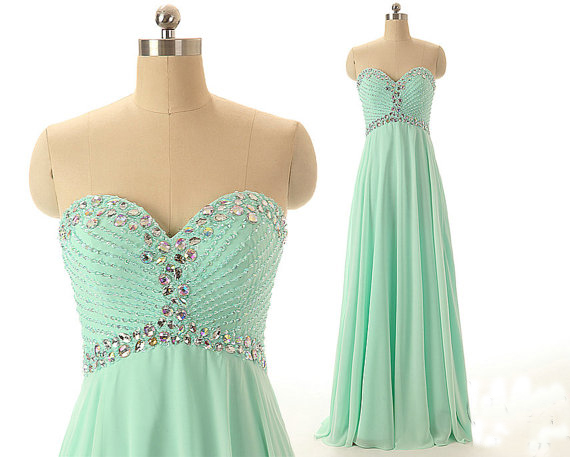 Custom Made Mint Green Prom Dress, Long Prom Dresses, Bling Prom Dress, Simple Prom Dress, Chiffon Prom Dresses, Elegant Prom Dress, Evening