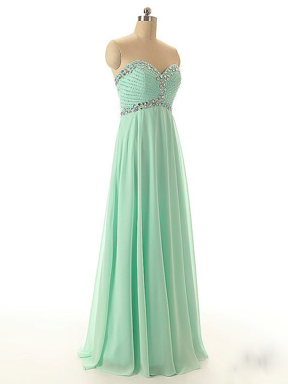 Custom Made Mint Green Prom Dress, Long Prom Dresses, Bling Prom Dress ...