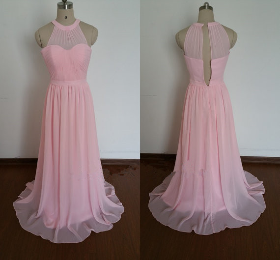 Pretty Pink Halter Neckline Prom Dresses Pink Bridesmaid Dresses Pink Formal Dresses Pink Evening Dresses