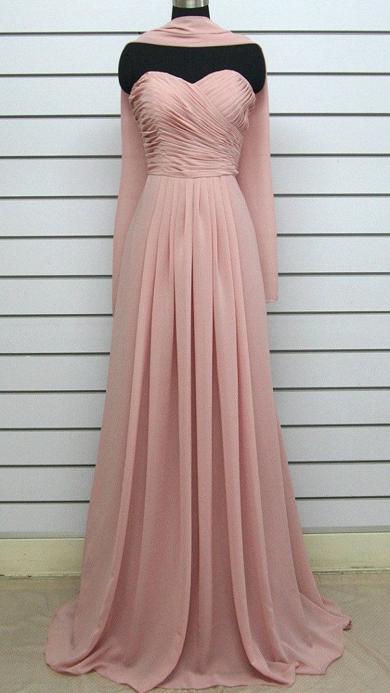 Elegant Peach Pink Simple Chiffon Handmade Prom Dresses Light Pink Bridesmaid Dresses Simple Prom Dresses Formal Gowns