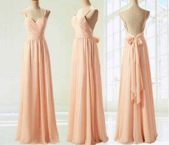 Light Pink Straps Simple Prom Dress With Bow, Simple Prom Dresses 2016 Formal Dresses Evening Dresses