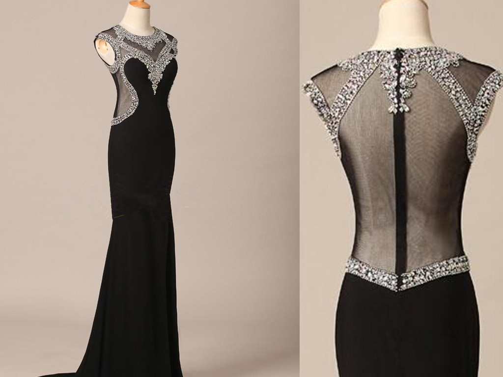 Pretty Handmade Black And Sexy Long Prom Gown With Beadings Sexy Black Evening Dresses Black Prom Gown Formal Dresses