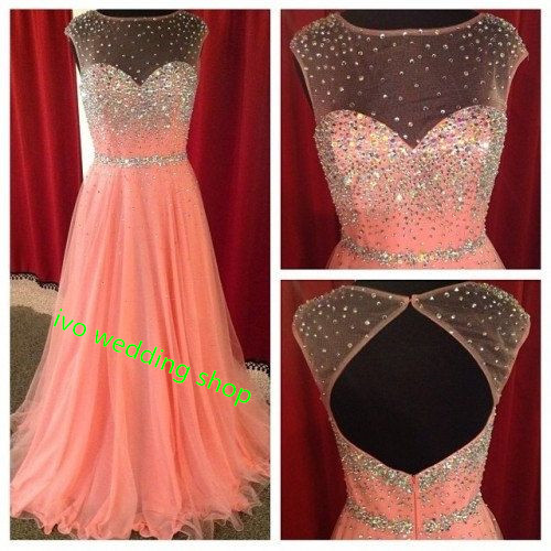 Custom Made Spark A-line Floor Length Blush Pink Bead Prom Dress, Straps Mint Peach Coral Prom Dress Prom Gown,prom 2016