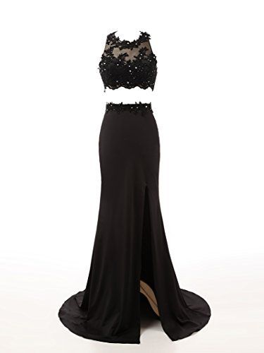 Beaded Prom Dresses,beading Prom Dress,black Prom Gown,2 Pieces Prom Gowns,elegant Evening Dress,split Evening Gowns,2 Piece Evening