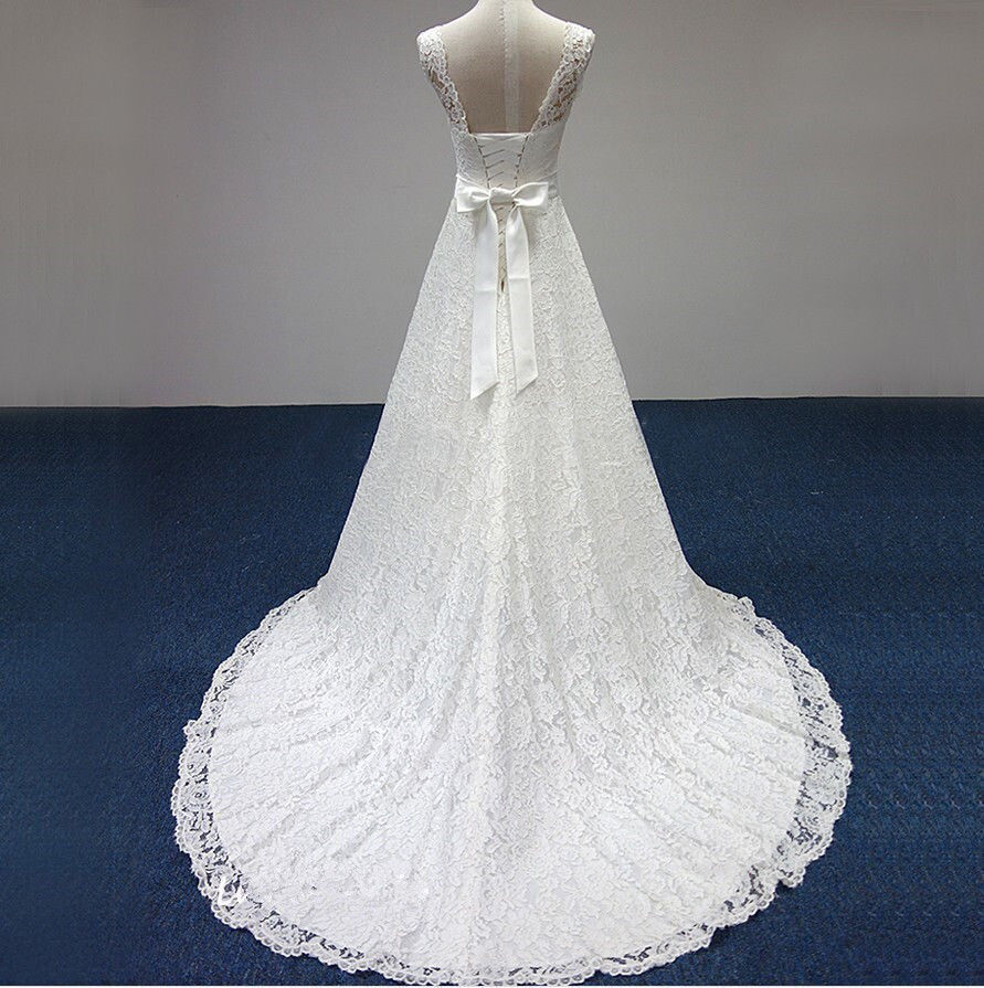 White/Ivory Lace Train Bridal Gown Lace Wedding Dress Custom Size on Luulla