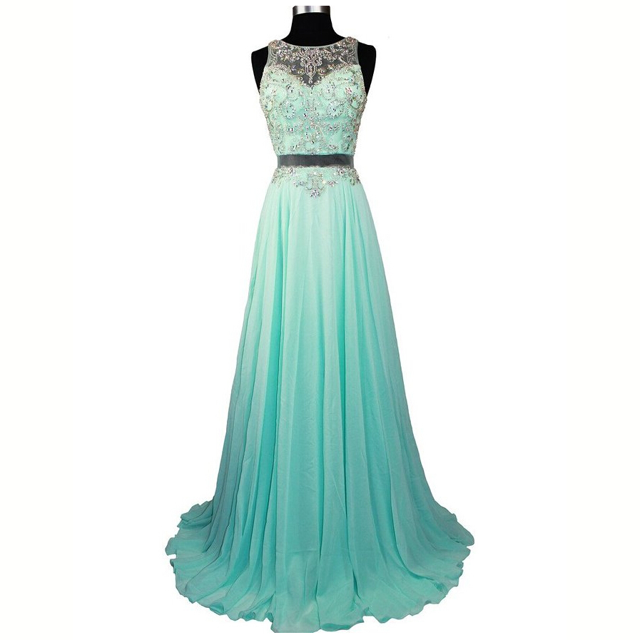 Fashionable Sexy Long Chiffon Prom Dresses Beaded Crystals Evening Gowns,wedding Party Dresses, Celebrity Dresses