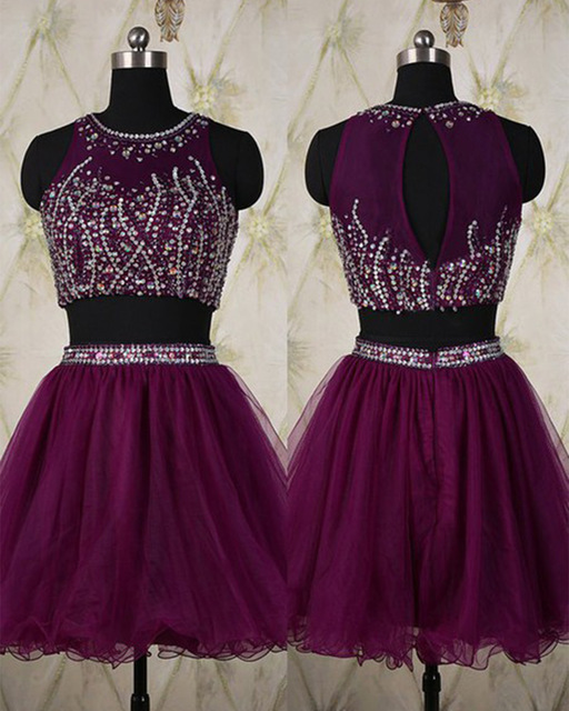 Homecoming Dresses, 2 Pieces Purple Homecoming Dress, Sexy Homecoming Dress, Short Homecoming Dresses, 2016 Homecoming Dress, Short Prom Dresses,