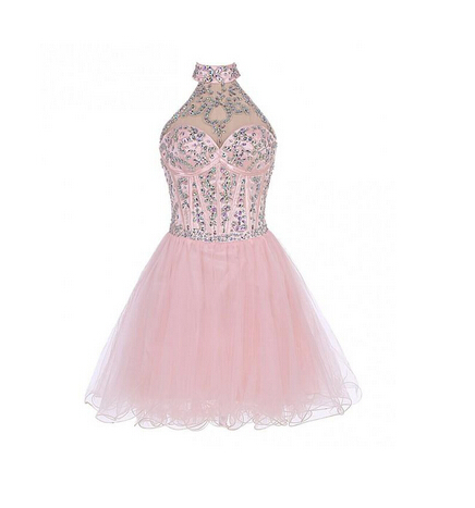 pink halter homecoming dress Hot Pink main image 0