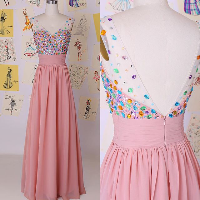 Cute Elegant Long Chiffon Prom Dresses,elegant High Low Prom Gowns,high Quality Pink Eveing Dresses