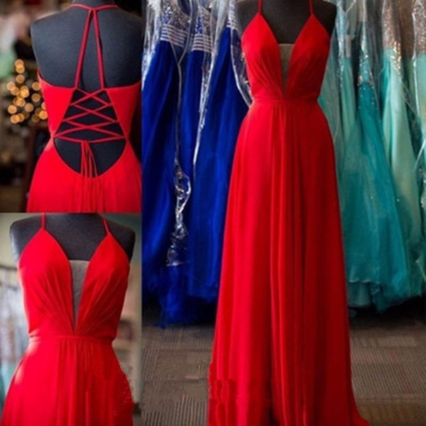 Simple Light Red V-neck Prom Dresses,charming Long Prom Gowns,backless Evening Gowns,handmade Party Dresses