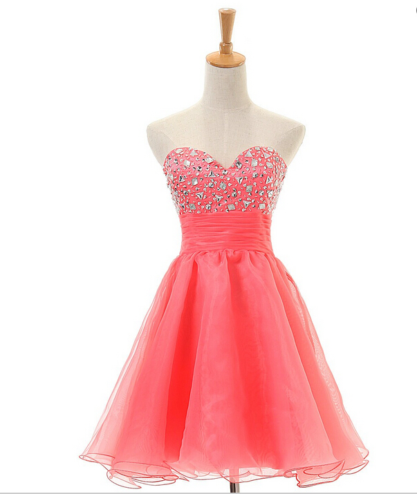 Crystal Embellished Sweetheart Short Tulle Homecoming Dress Featuring Ruched Waist, Formal Dress