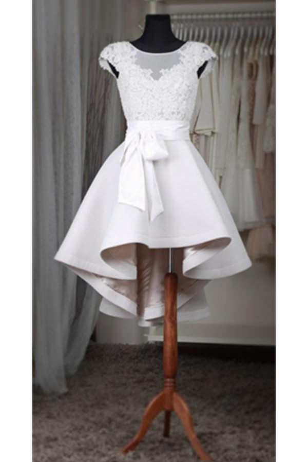 White Lace Short Homecoming Dress For Teens,classy Short Sleeves Homecoming Dresses White Belt