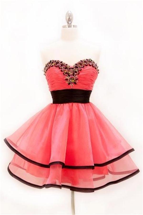 Cute Watermelon Short Sweetheart Homecoming Dresses,high Low Pretty Homecoming Dress For Teens