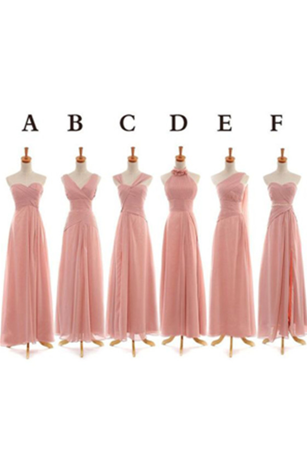 Elegant Simple Long Chiffon Bridesmaid Dresses,bridesmaid Gowns,pink Bridesmaids Dresses
