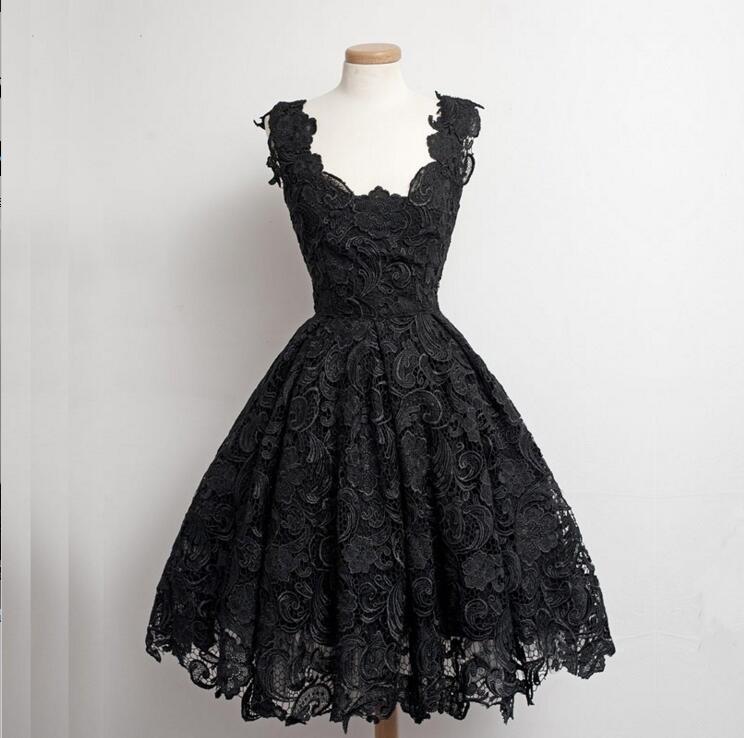 Real Beautiful Black Lace Short Prom Dresses,simple Graduation Dresses, Party Dresses For Teens