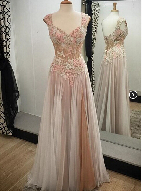 2016 Appliques Prom Dress,custom Made Prom Dress,lace Prom Gowns,sexy Women Dress,a Line Evening Dress
